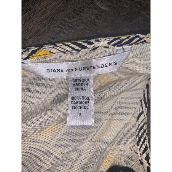 Diane Von Furstenberg DVF 100% Silk Sleeveless Yellow Black Geometric Dress Sz 2 - Picture 7 of 7